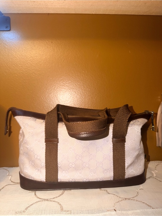 Gucci Handbags - Gucci Vintage GG Monogram Canvas Boston Bag with Leather Trim